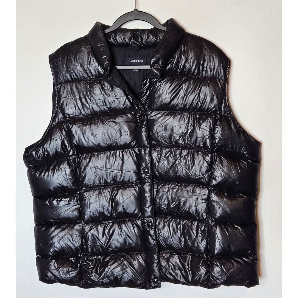Lands' End‎ Down Black Puffer Vest Womens XL (18-20) Sleeveless Padded Quilted